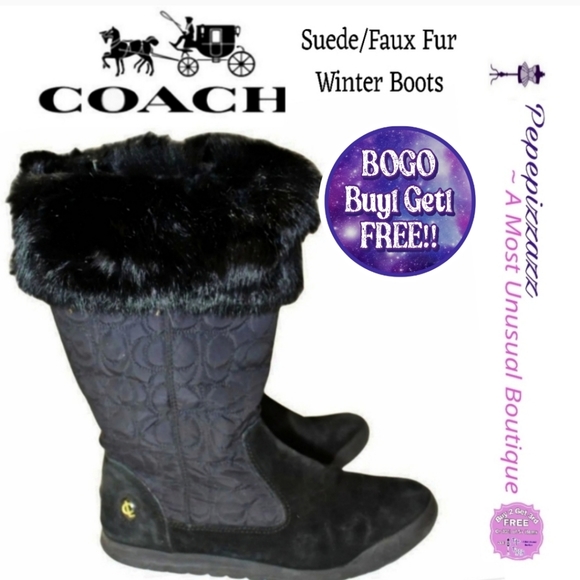 Coach Talen Quilted Suede w Zipper Winter Boots Faux fur  7.5 - Picture 1 of 13